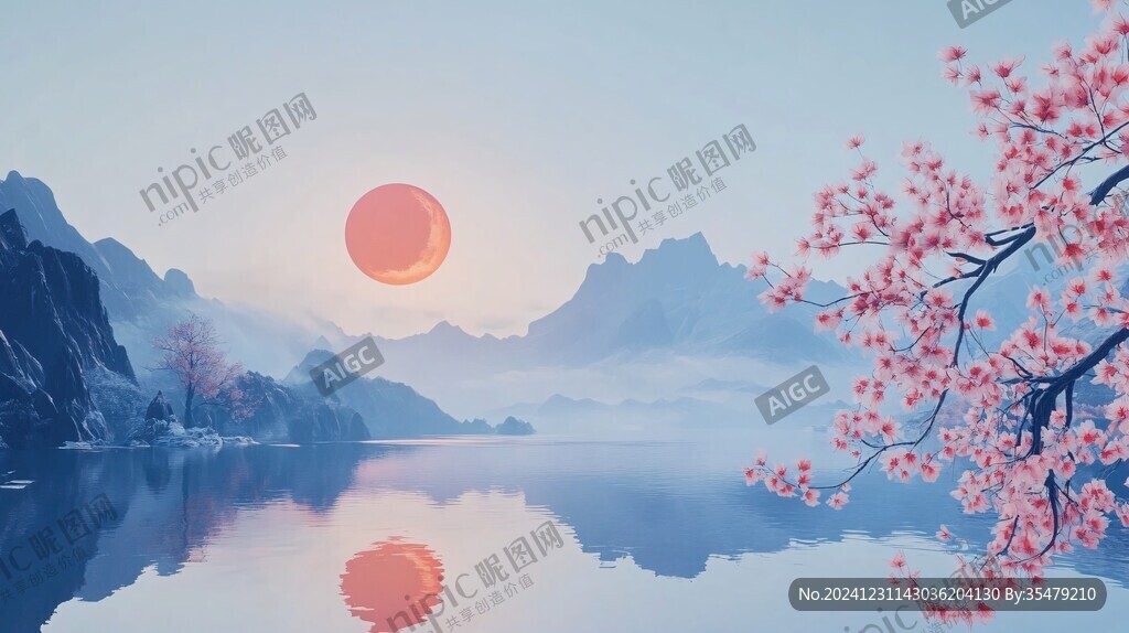 紅日水墨山水