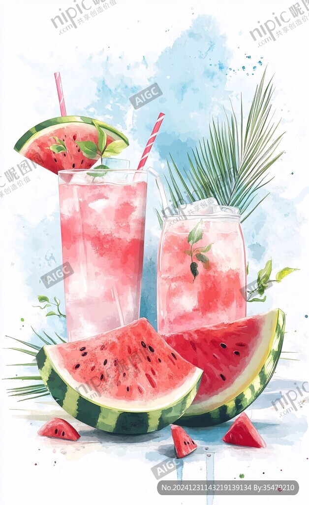 暑期飲品水果插畫