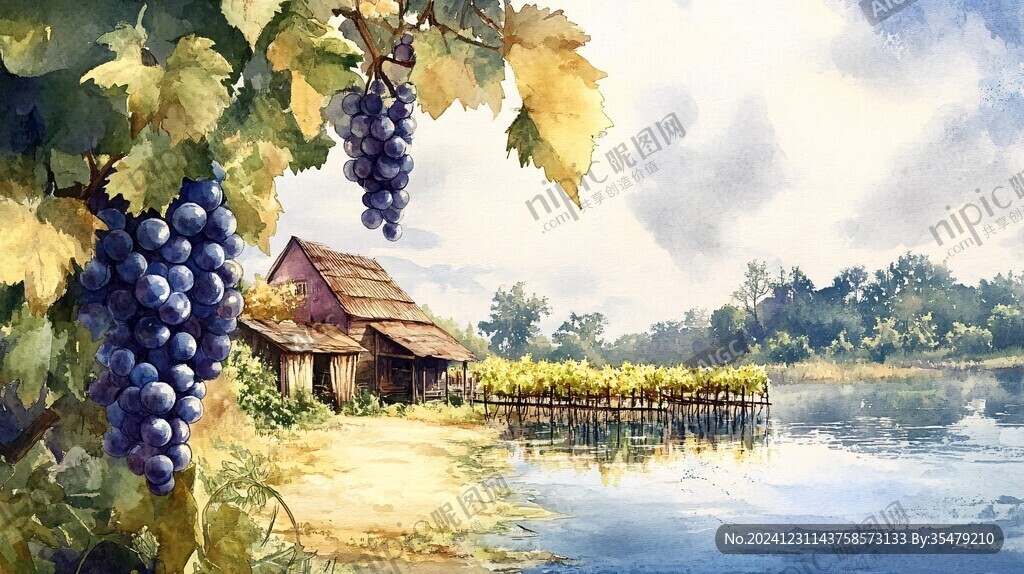葡萄景色插畫