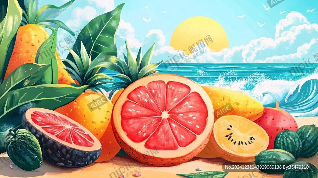 夏季水果美食插畫