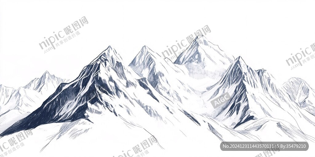 雪山手繪