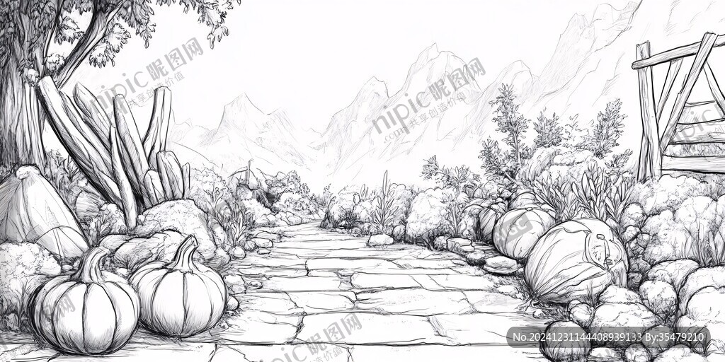 線描鄉村場景