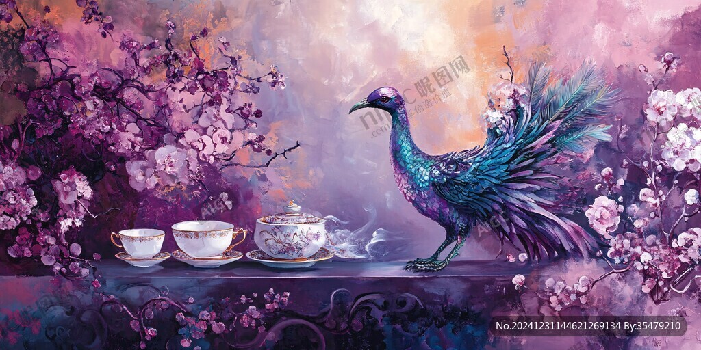 夢幻花鳥油畫