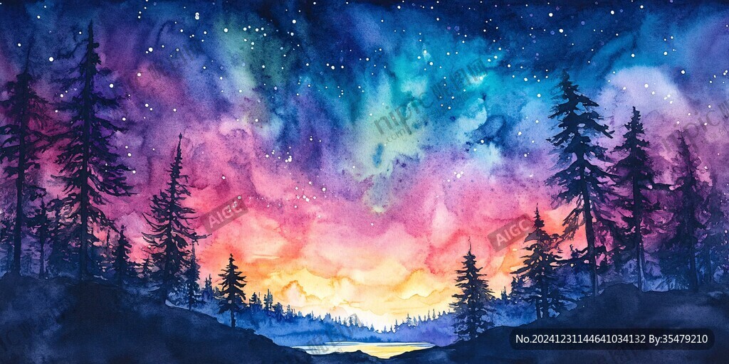 水彩夜景