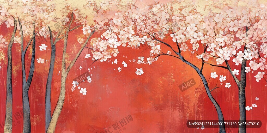 開(kāi)滿(mǎn)櫻花的大樹(shù)插畫(huà)