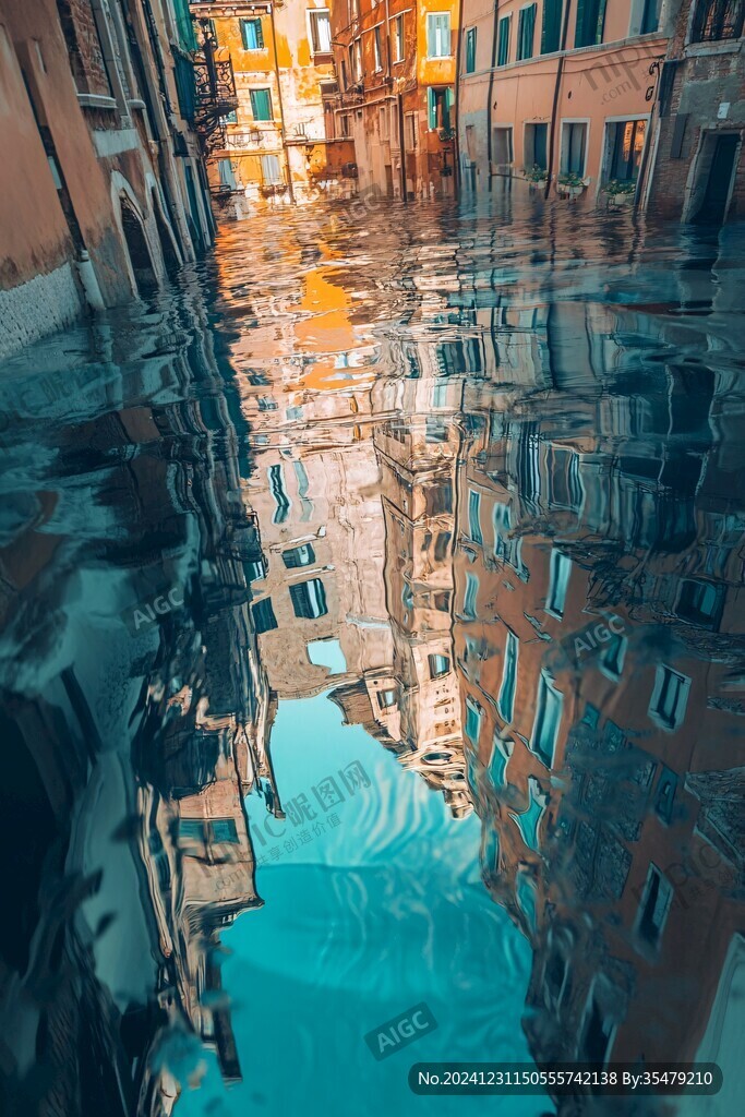 水倒影城市建筑高樓