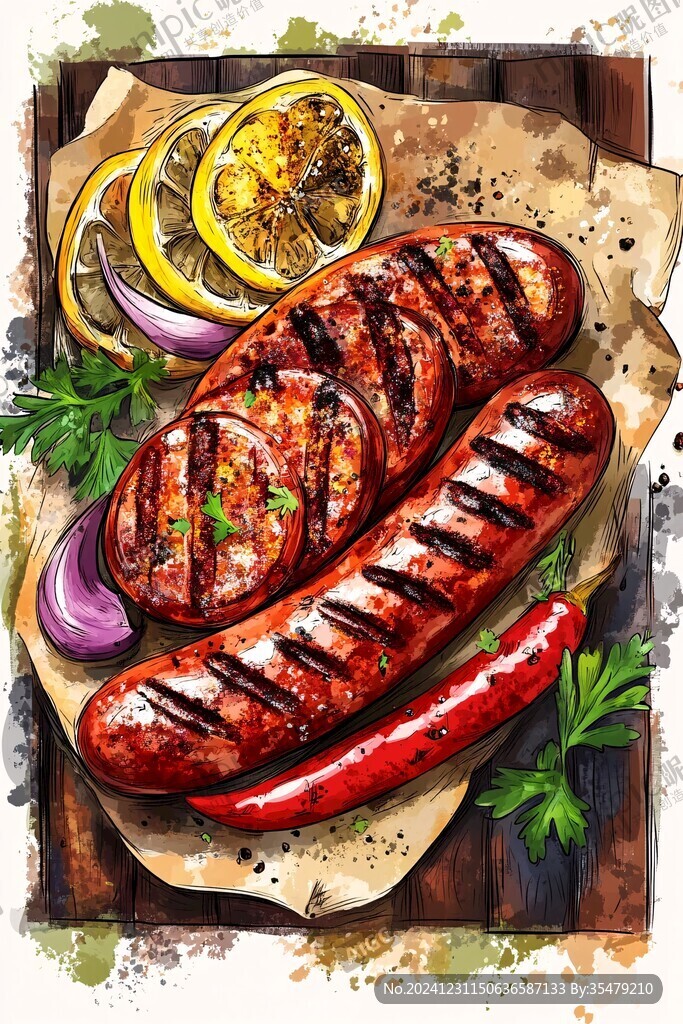 烤香腸插畫