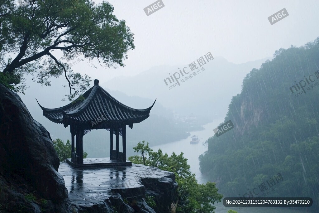 晨霧中的懷思亭