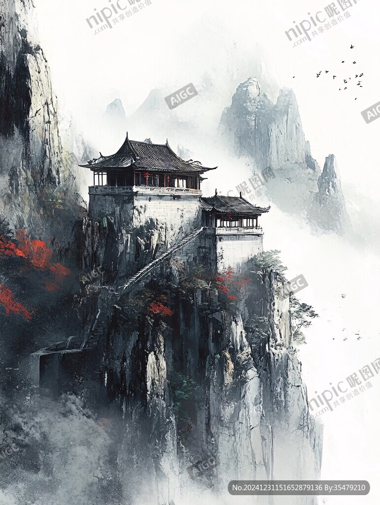 樓閣山水意境畫