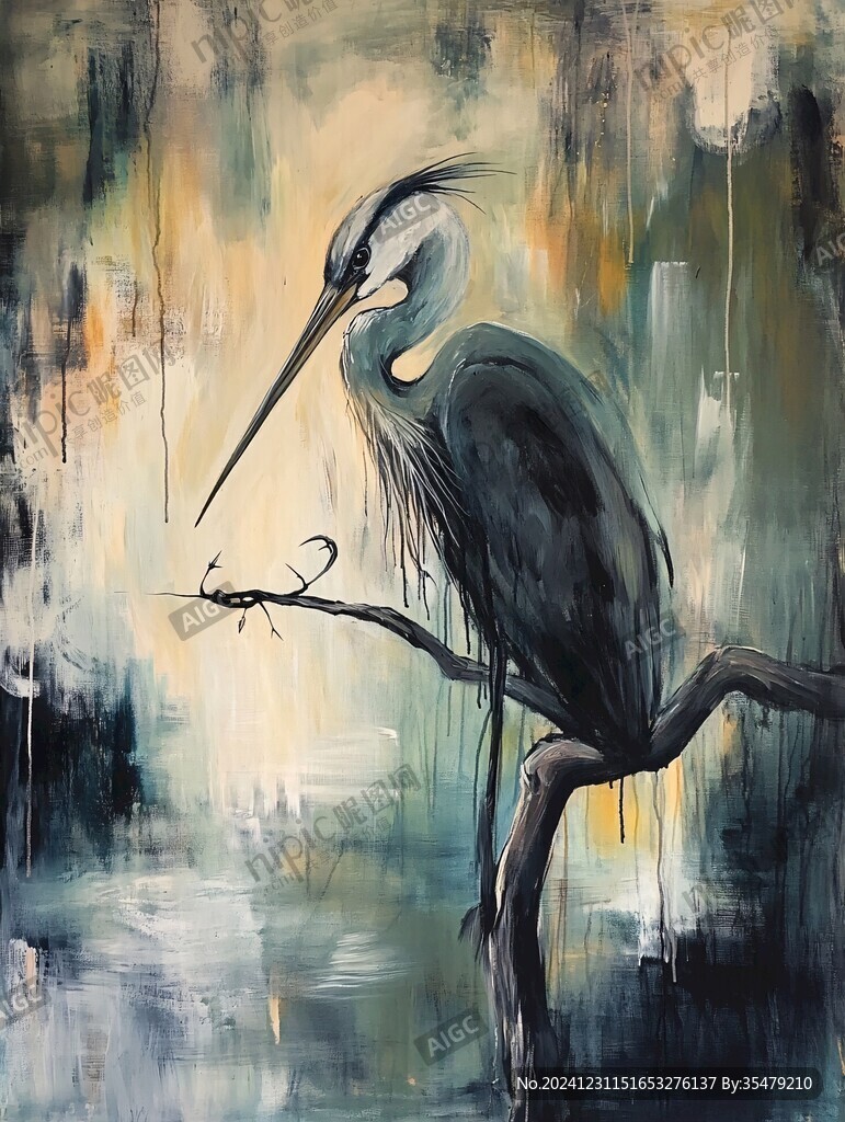 鷺鳥油畫