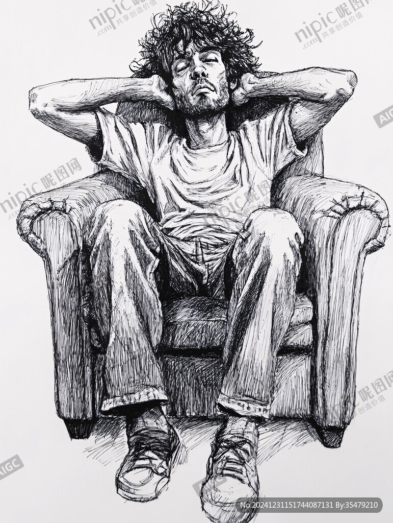 素描蹲著的人