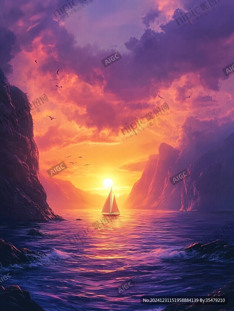 海上落日插畫(huà)