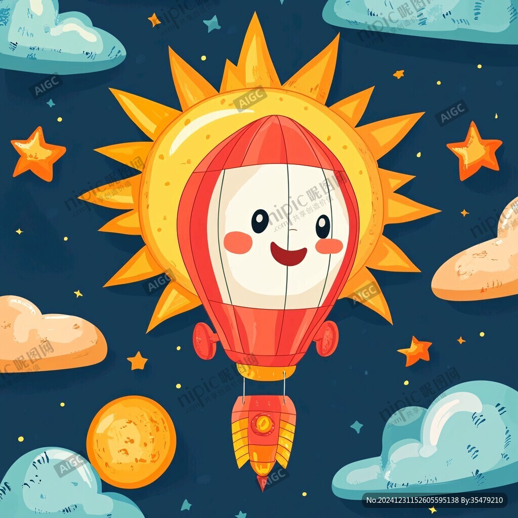 兒童看向熱氣球插畫