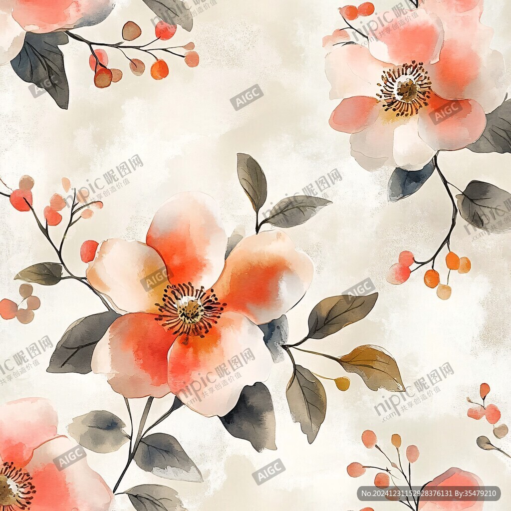 印花紅色石榴花
