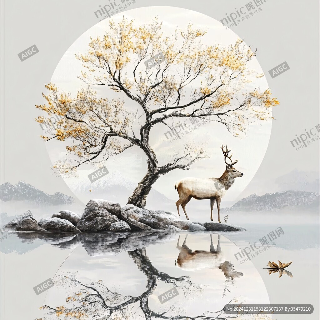 麋鹿禪意山水