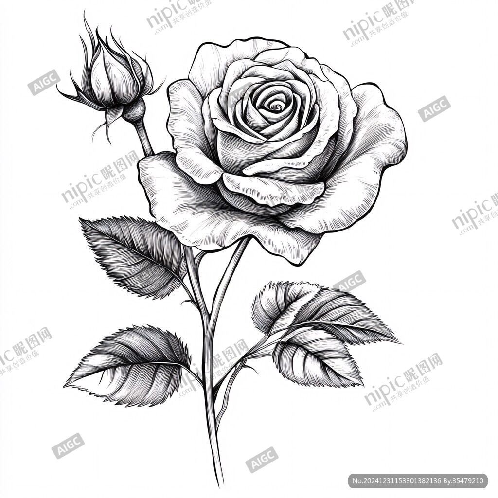 玫瑰花黑白線描畫(huà)
