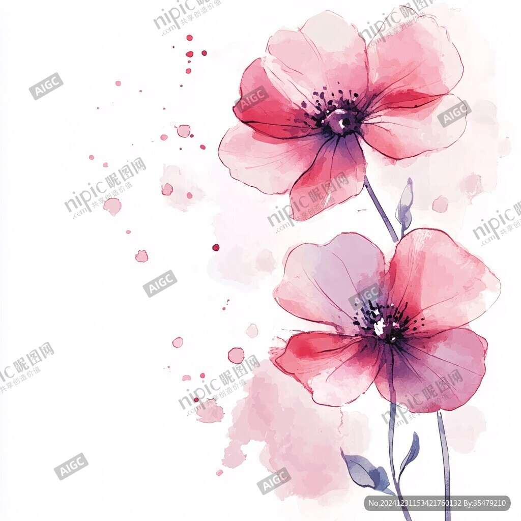 水墨紅小紅花