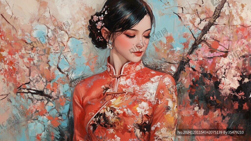 油畫旗袍女