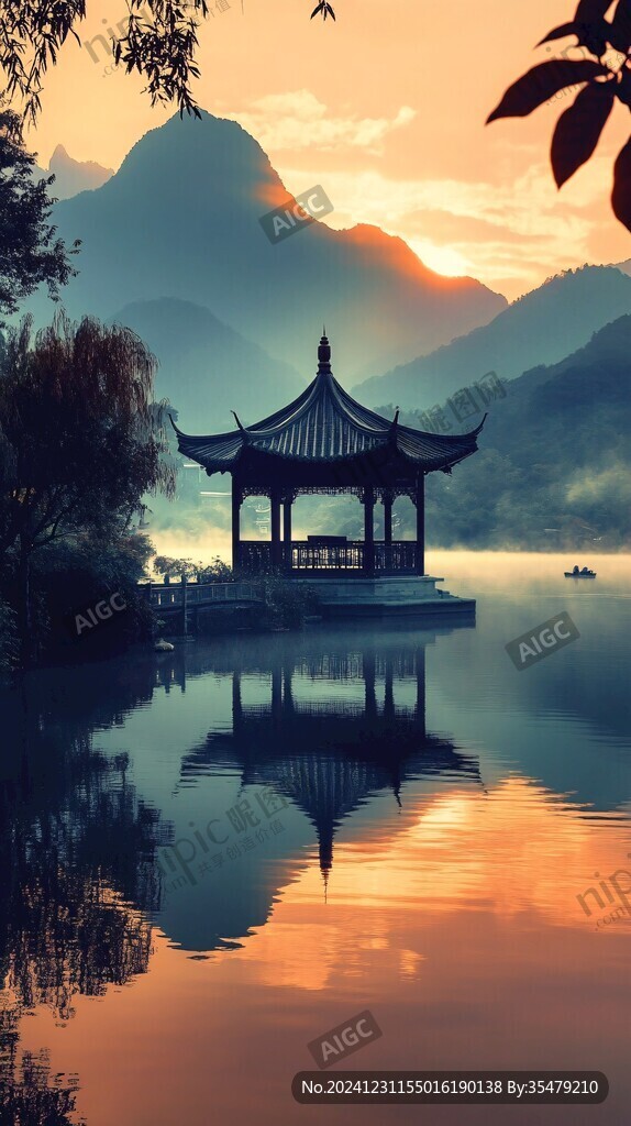 晨霧中的懷思亭