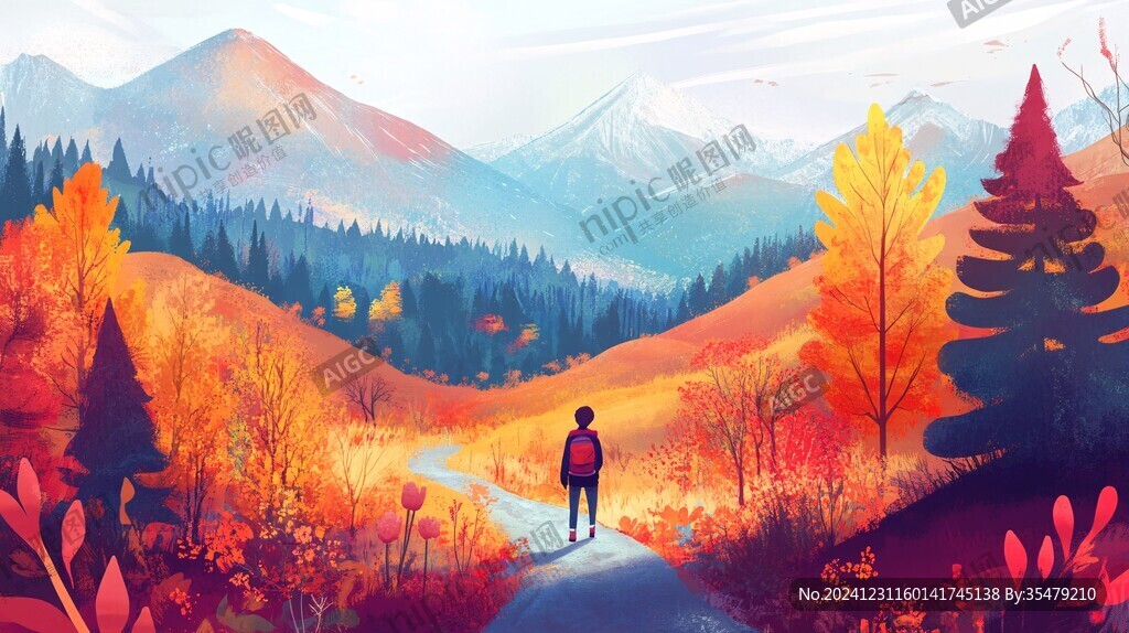 秋天治愈插畫