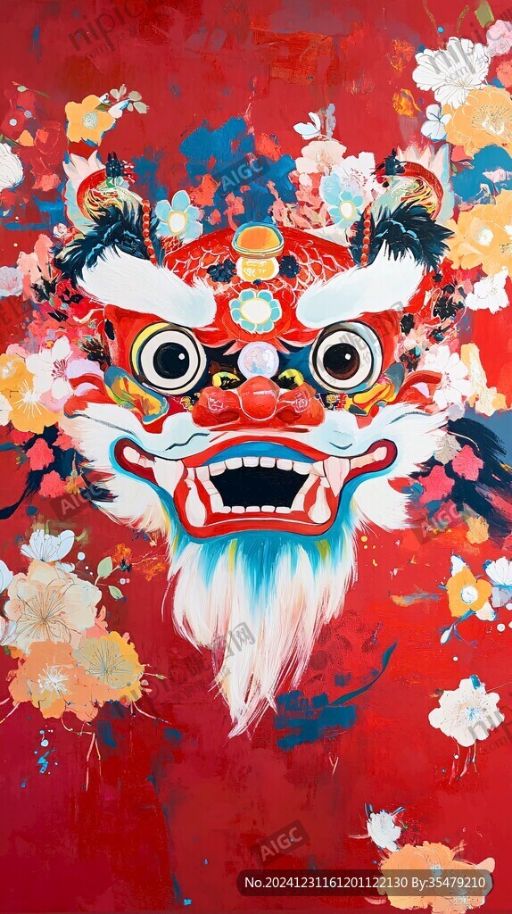 舞獅油畫