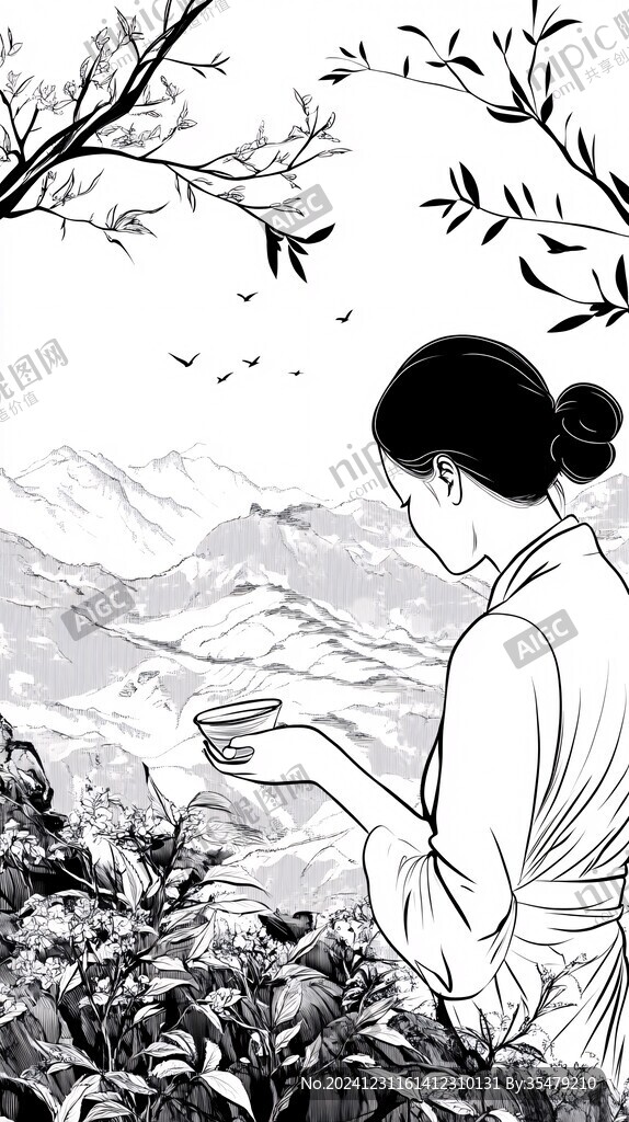 采茶的姑娘線稿