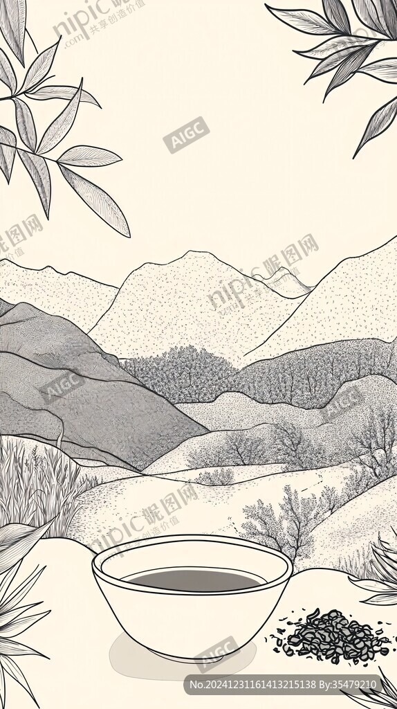 茶葉線描插畫