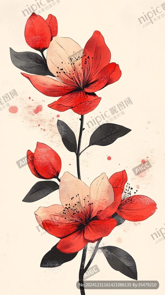 古風木棉花插畫