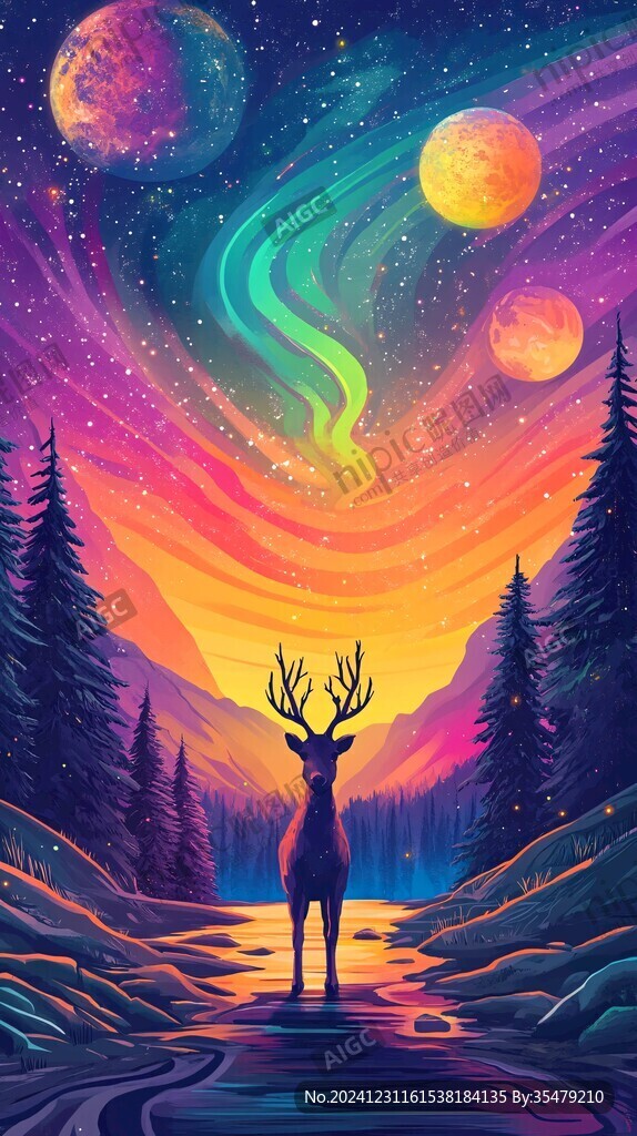 星球鹿插畫