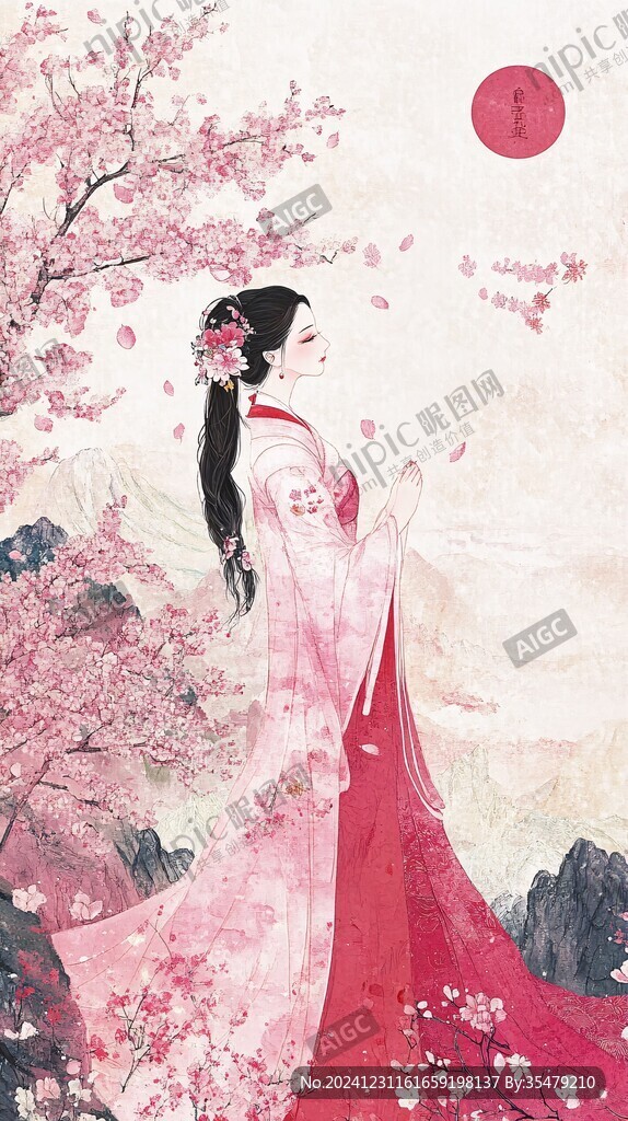 桃花美人插畫