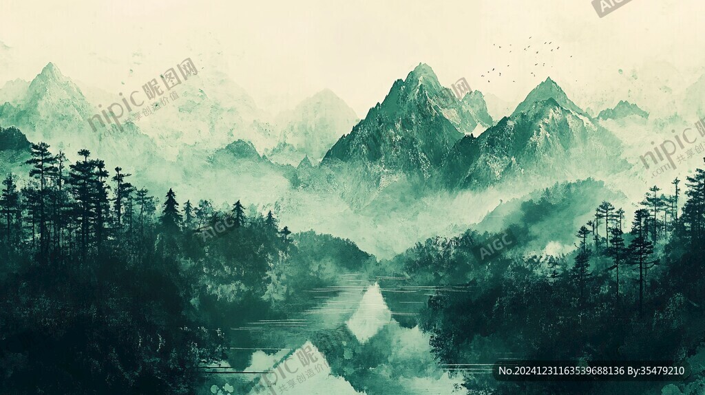 古典古風(fēng)青綠山水背景