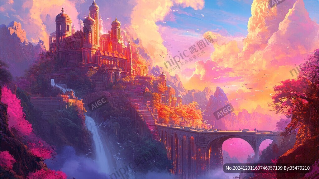 粉紅宮殿插畫幻想