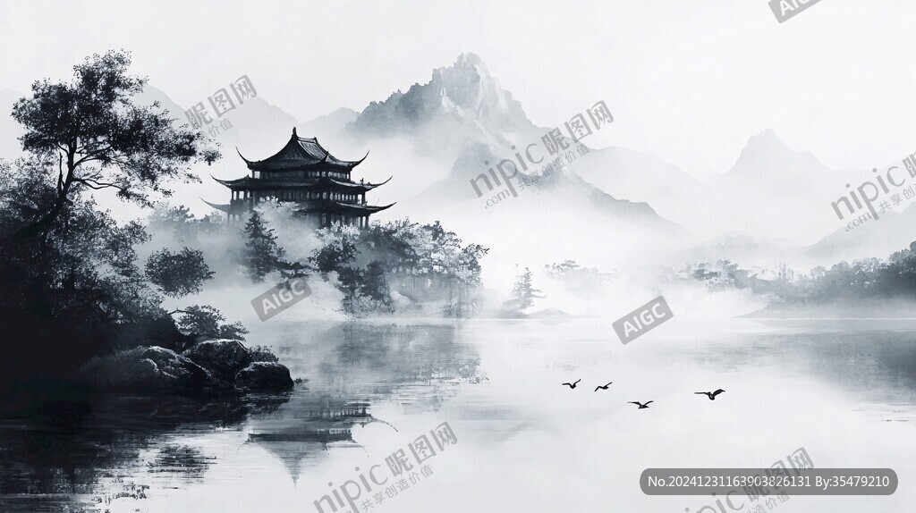 樓閣山水意境畫