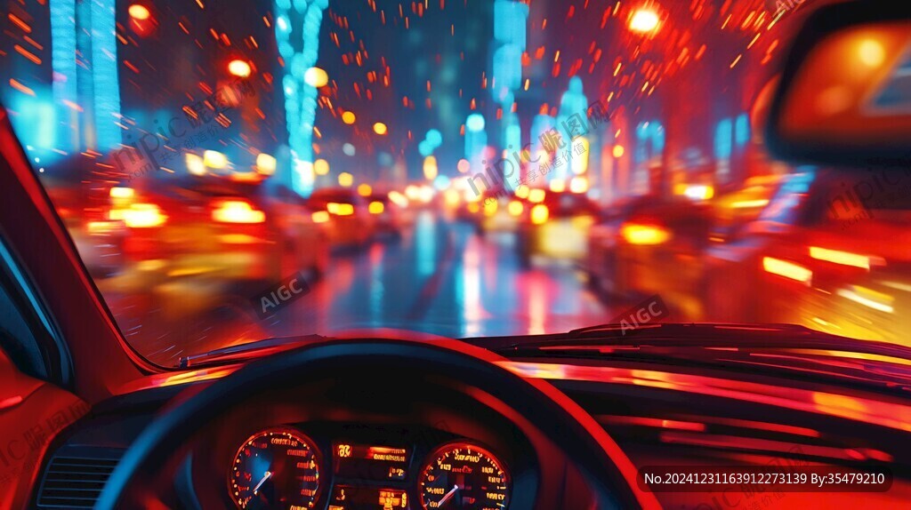 夜晚行駛的汽車