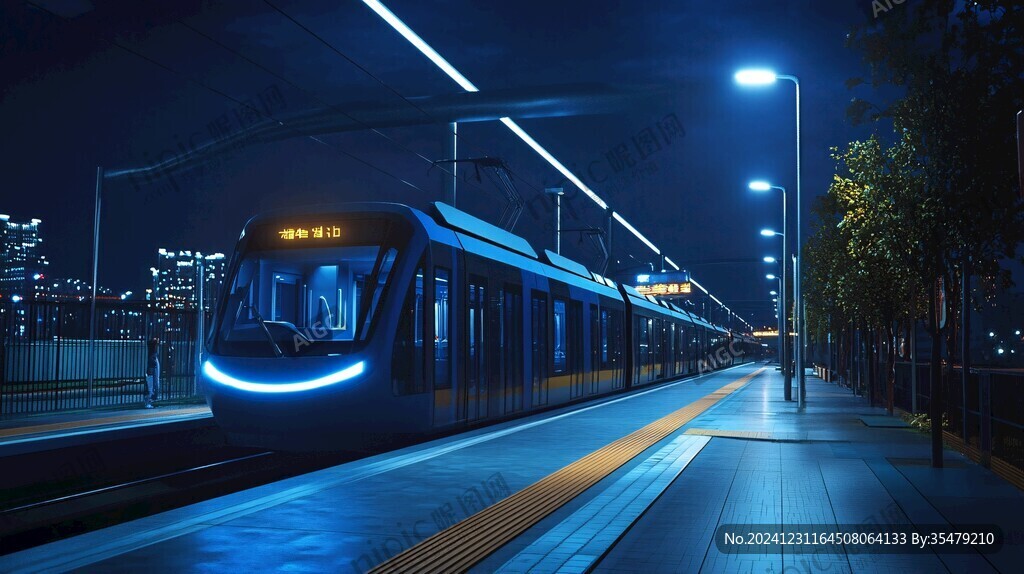 有軌電車站臺夜景