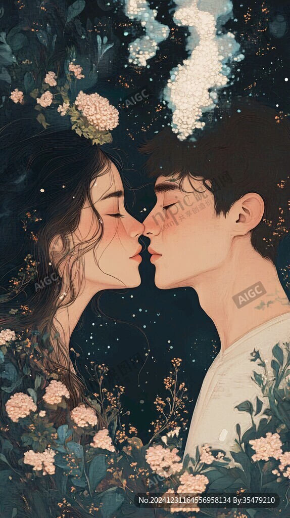 唯美浪漫情侶插畫