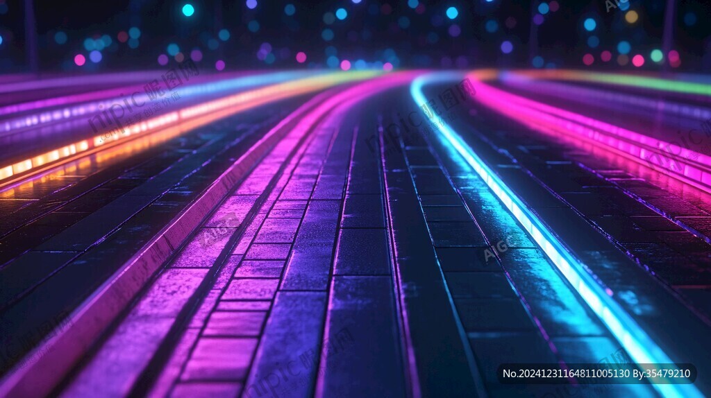 霓虹燈下的路面