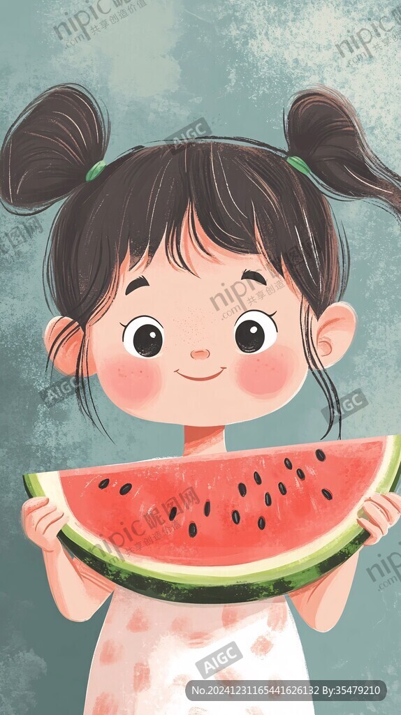 吃西瓜插畫