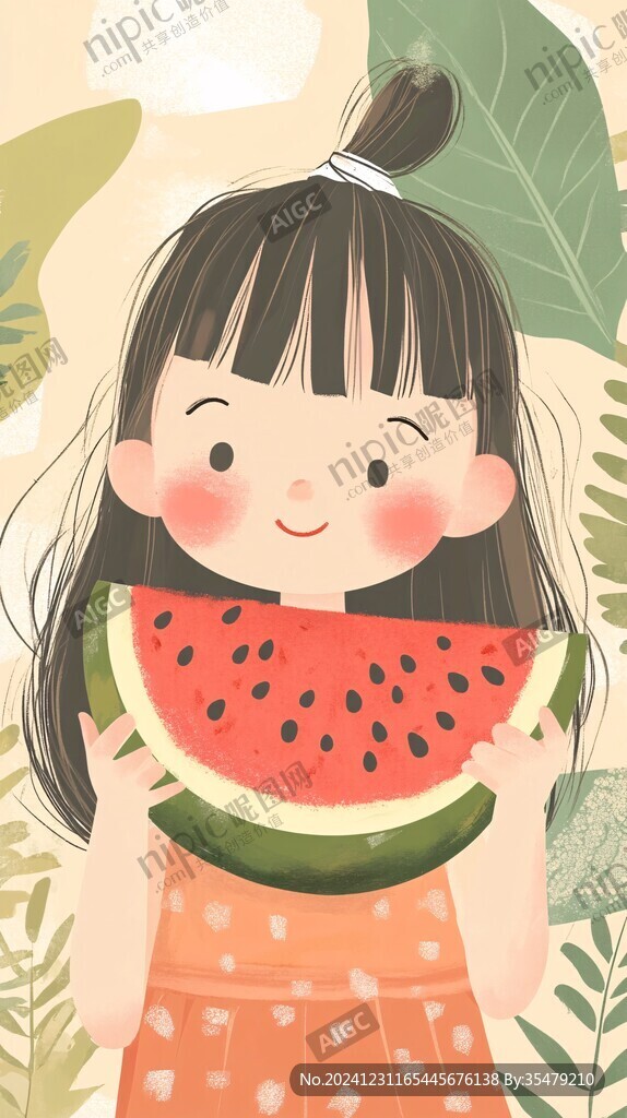 吃西瓜插畫