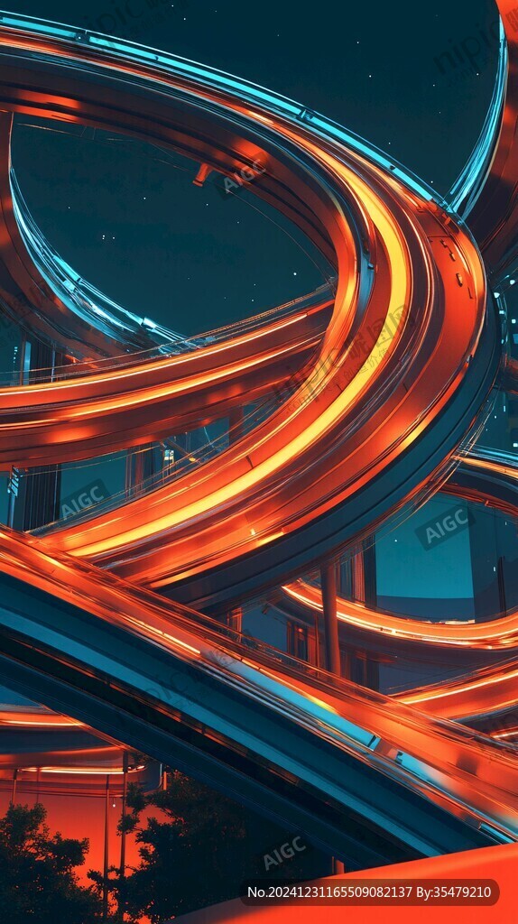 城市夜晚環形天橋