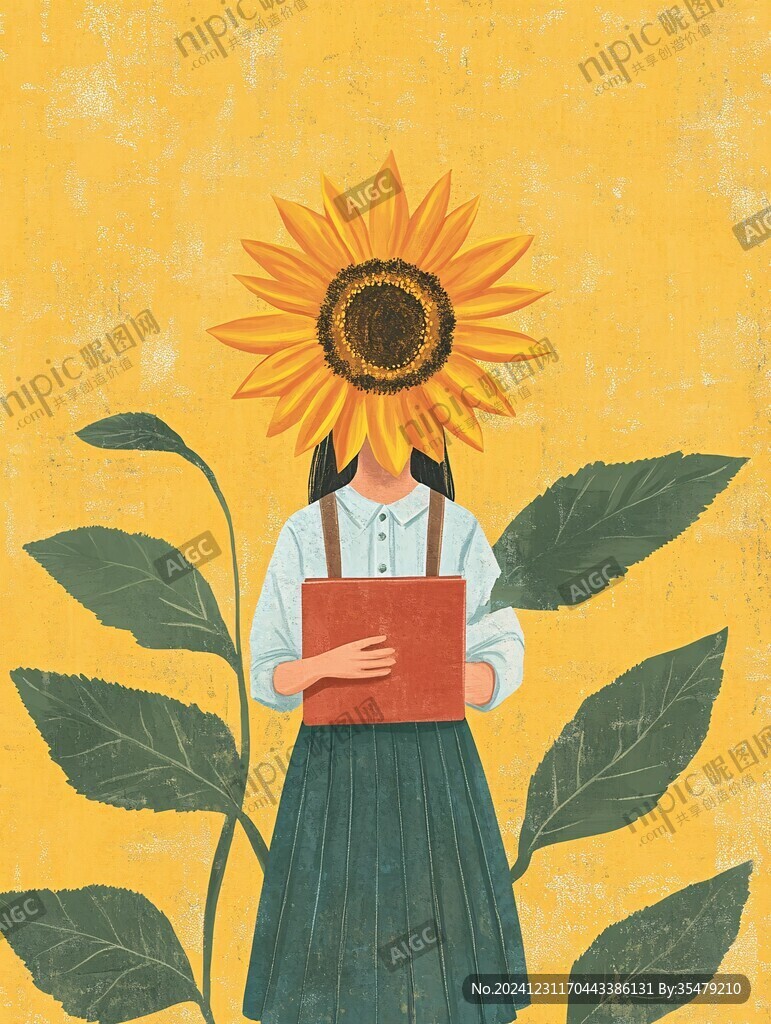 女孩采葵花