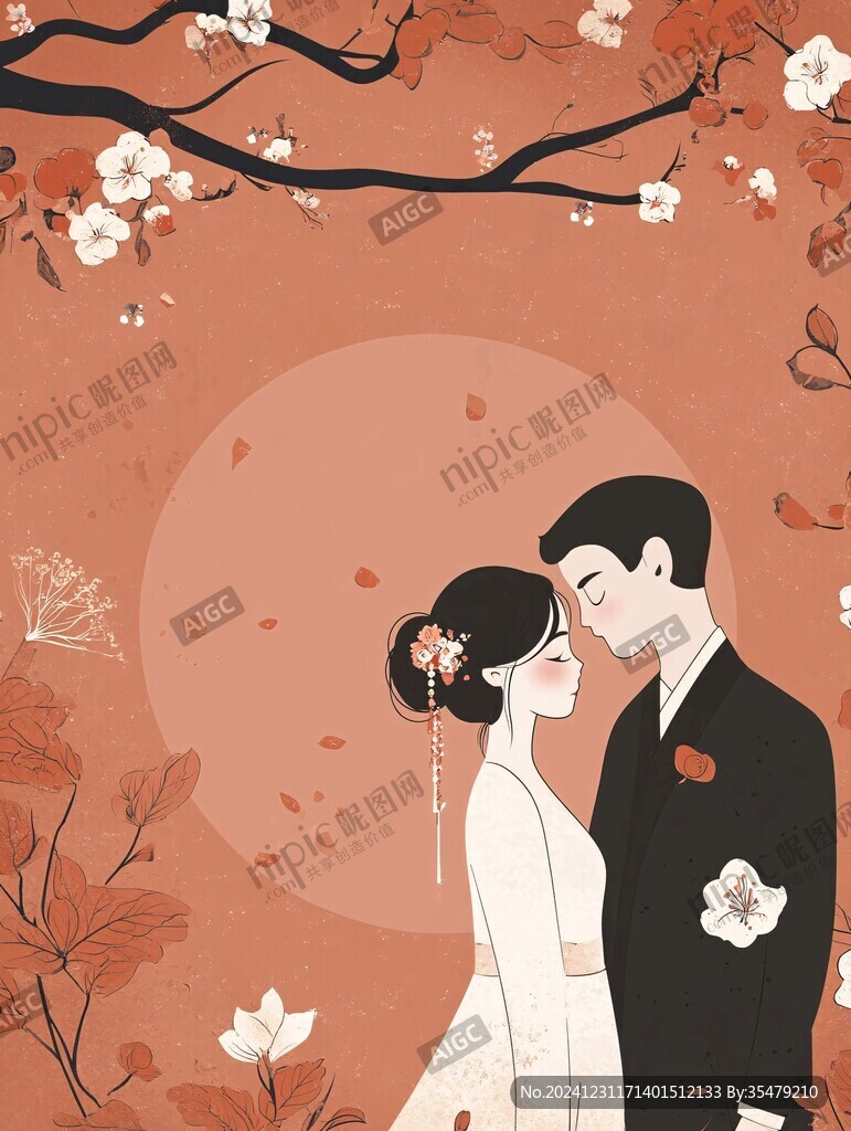 紅色插畫風(fēng)婚禮