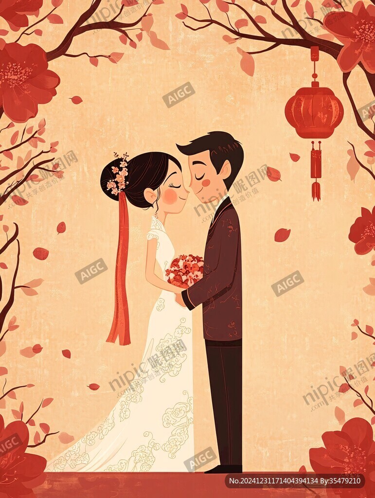中式婚禮插畫