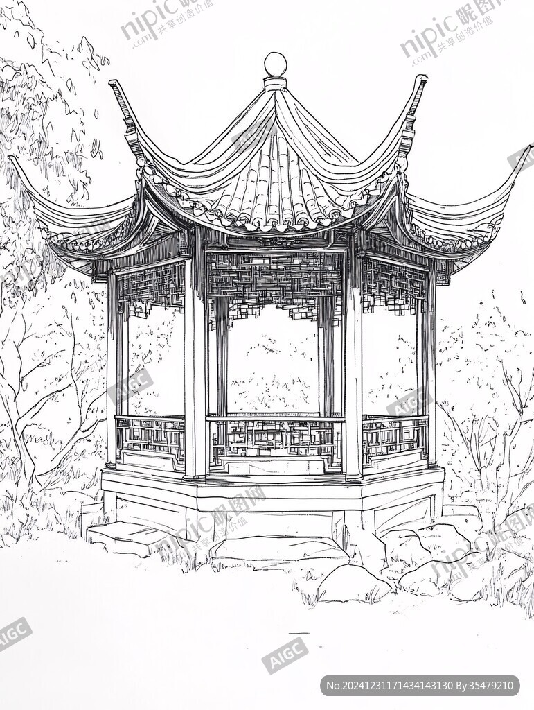 愛晚亭線稿