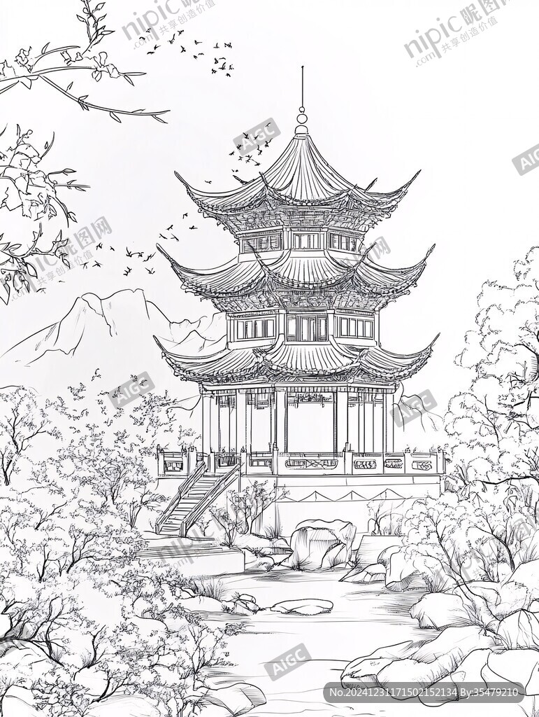 愛晚亭線稿