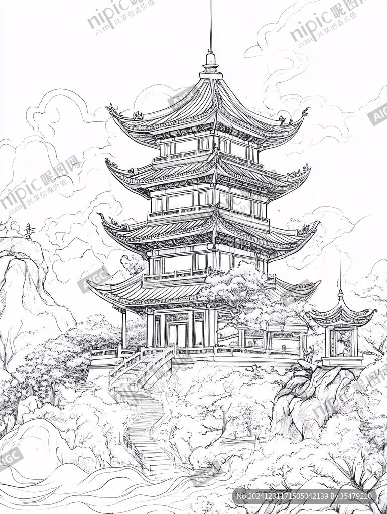 線描江南名樓
