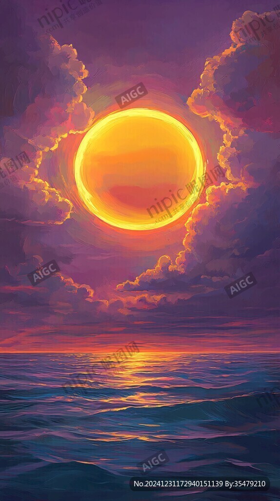 海上落日插畫
