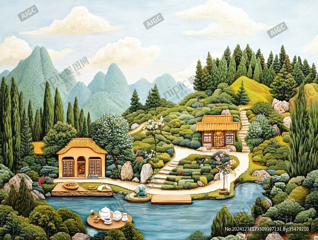 巨幅山水田園