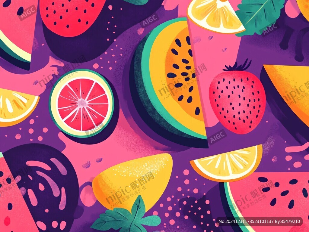 幾何水果插畫