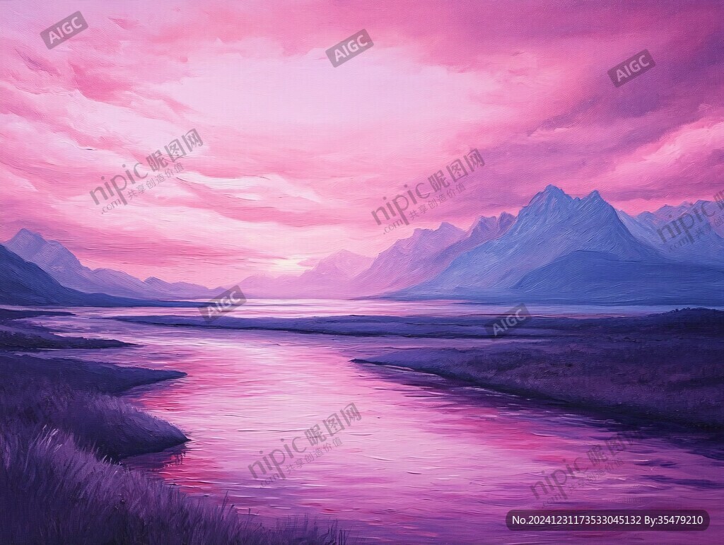山水夕陽油畫